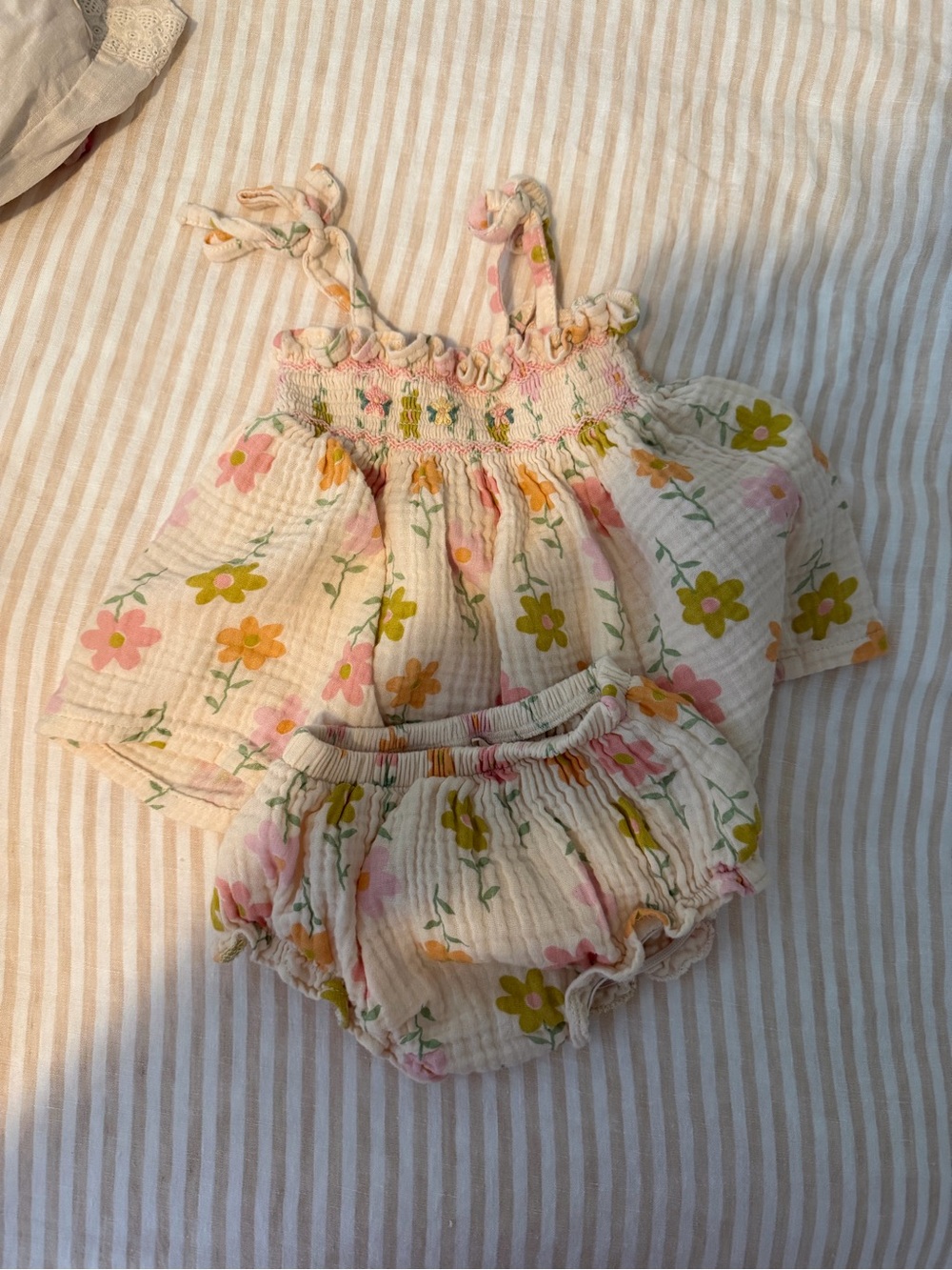 Floral Cotton Toddler Two-Piece Set in Cream, Pink & Yellow